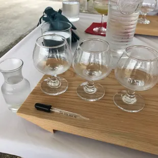 Tasting set up - Crescent Vodka, 3rd Ward Gin, &amp; Tresillo Rum