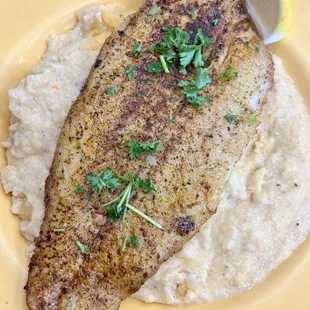 Blackened fish and grits