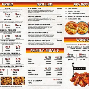 chicken wings and fried chicken, menu