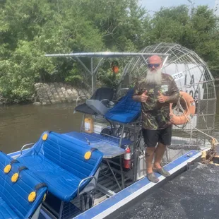 Brad our tour guide and his airboat. Small tour group