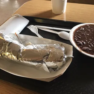 a burrito and a side of beans