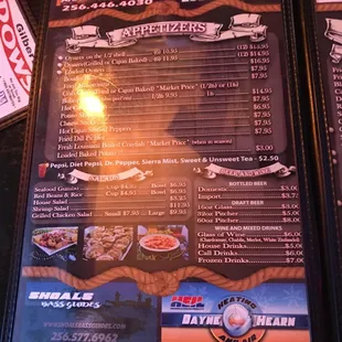 the menu and prices