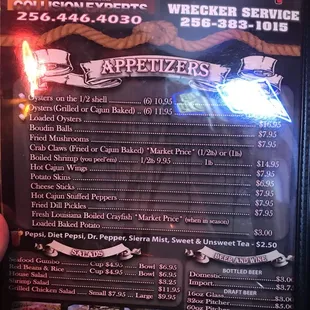 the menu for the restaurant