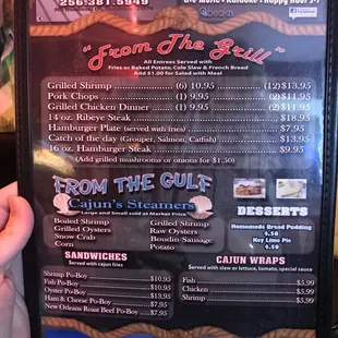a menu for cajun&apos;s