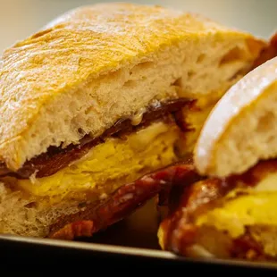 Bacon, egg and cheese on ciabatta