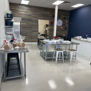 Classroom.  Looks like they were set up for a gingerbread house making class.