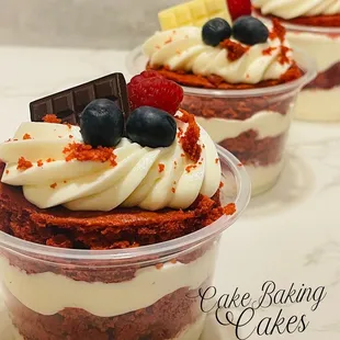three desserts in plastic containers