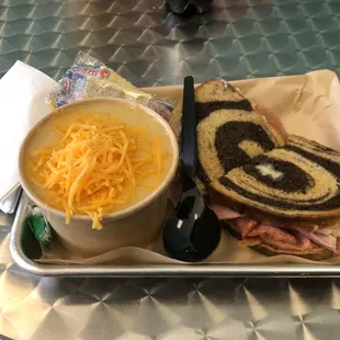 Reuben sandwich and potato soup!