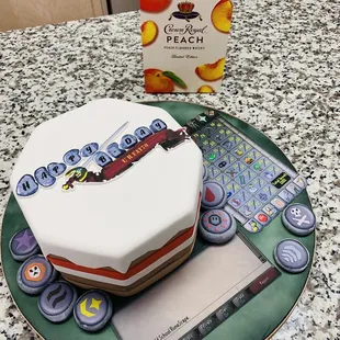 Old School RuneScape (mmorpg video game) themed cake for my husband's birthday, it looks just like the in-game cake!