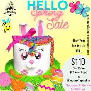 Book Today To Take Advantage Of Our Hello Spring Sale...Includes a 6in Cake(12 servings) &amp; 1 Dozen Cupcakes *Toppers &amp; Florals Additional*