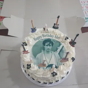 Custom photo cake- guitar decorations purchased on Amazon