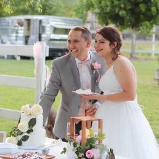 We selected the pink champagne cake with buttercream frosting in the Lines design.