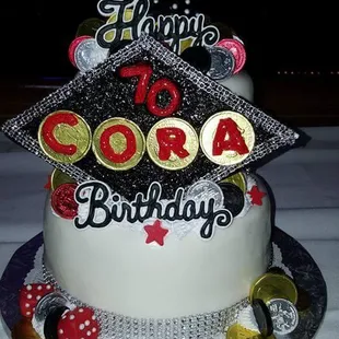 This lilikoi cake covered with fondant,  a fun way to celebrate Cota who loves Las Vegas..ca- ching! !!