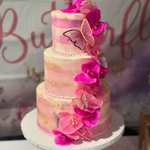Pink Butterfly Baby Shower Cake