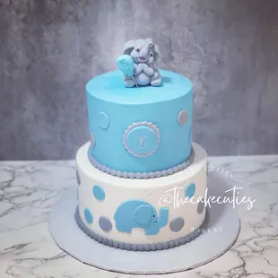 Baby Blue Elephant Baby Shower Cake