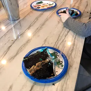 So moist and rich! Chocolate cake with Carmel and chips ahoy cookie crumbles.
