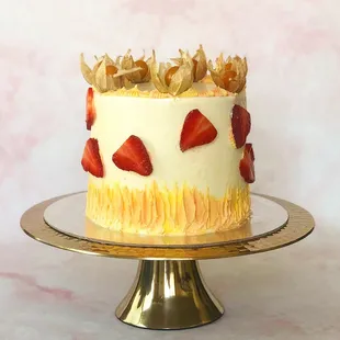 a cake with strawberries on top