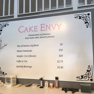 a menu on a white board