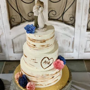 a couple on top of a wedding cake