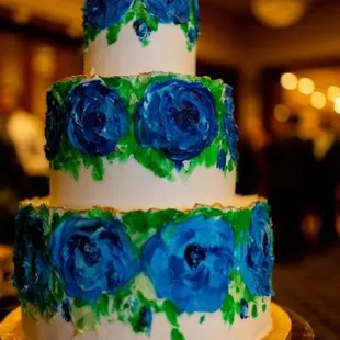 Beautiful hand painted rose wedding cake.