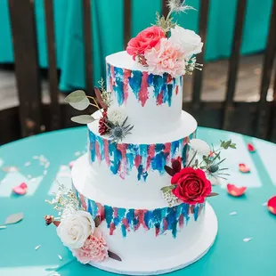 We landed on chocolate raspberry with chocolate ganache, vanilla genoise with raspberry mousse, and guava with guava mousse layers. So good!