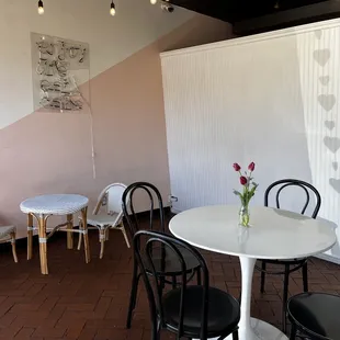 a table and chairs in a restaurant