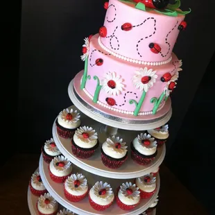 Ladybugs and Daisies Baby Shower Cupcake Tower