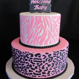 Girl Leopard and Zebra Baby Shower Cake