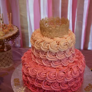 baby girl's first birthday cake ! Beautiful rosettes.