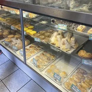 a variety of pastries on display