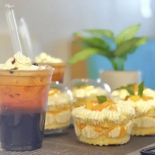 Signature Thai Tea and Mango cake cups