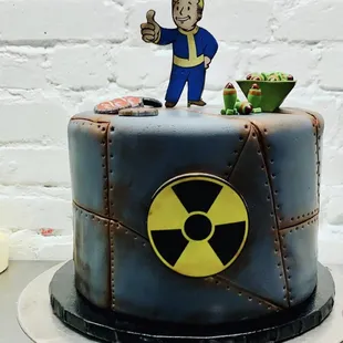 a cake with a man on top of it