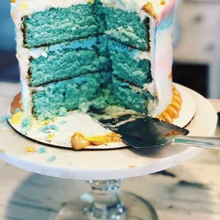 a slice taken out of a cake