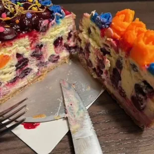 Lemon blueberry cheesecake, birthday style.