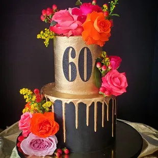 a cake decorated with flowers