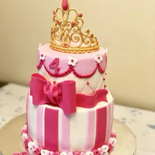 A pink princess cake for a little princess. The crown is edible n handcrafted.