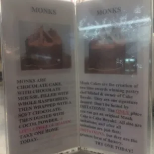 a menu for a chocolate cake
