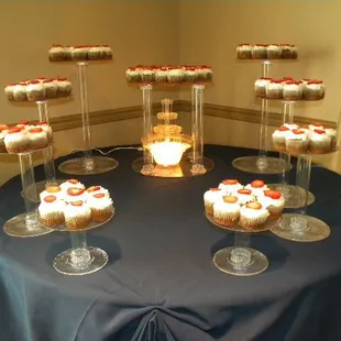a table with a blue table cloth