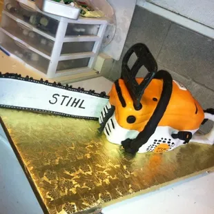 a chainsaw on a counter