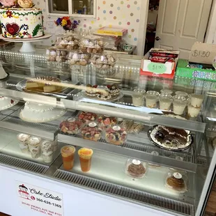 a variety of desserts on display