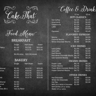 a menu for coffee and drinks