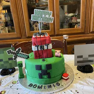 a minecraft themed birthday cake