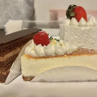 Cheesecake, chocolate cake, strawberry shortcake