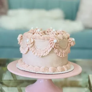 a cake on a glass table