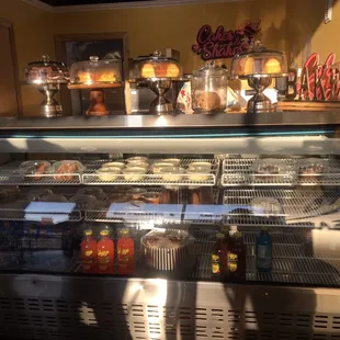a display case in a bakery