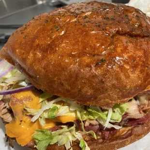 a large sandwich on a bun