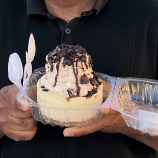 The Oreo Cookie Cheesecake. Cheesecake topped with an Oreo Cream topping. Amazing