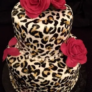 2 Tier Leopard design print fondant birthday cake
