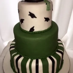 3 Tier fondant graduation cake - green and white
