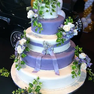 Wedding cake with handmade sugar flowers